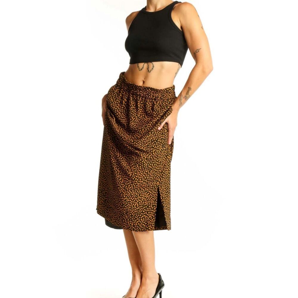J. Crew Brown & Black Polka Dot Printed Midi Skirt Size Large